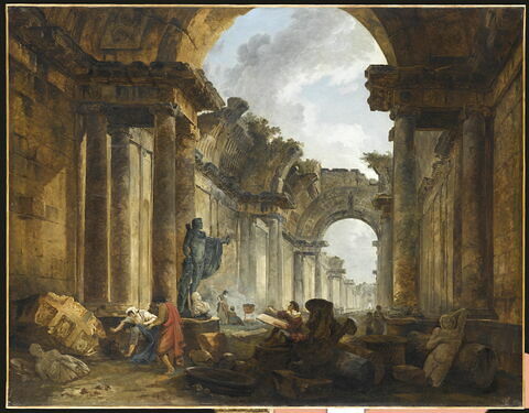 Vue de la Grande Galerie du Louvre en ruine