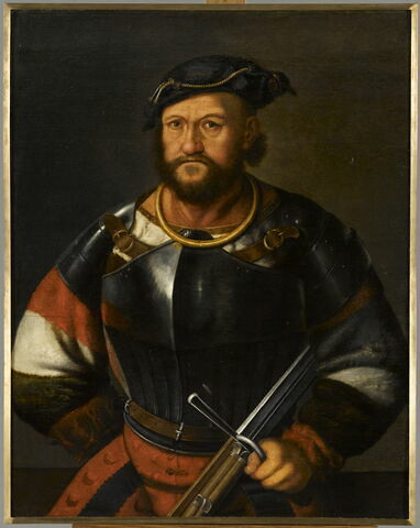 Portrait d'un homme d'armes en buste tenant une arbalète