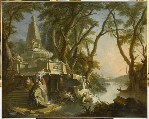 Paysage composé : la Rivière, dit aussi Fontaine pyramidale avec une statue de Neptune brisée