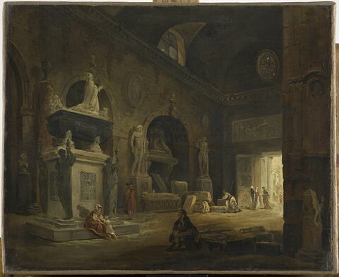Vue d'une salle du Musée des Monuments Français, dans la chapelle de l'ancien couvent des Petits-Augustins, à Paris, après 1798