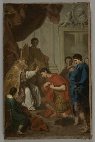 L'empereur Théodose reçoit son pardon de saint Ambroise, archevêque de Milan