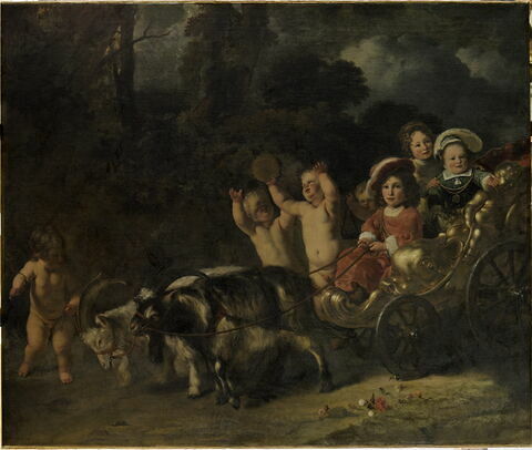 Enfants nobles (de la famille Trip?) dans un char traîné par des chèvres