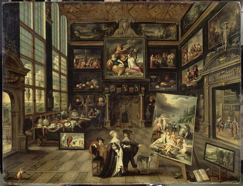 Intérieur d'une galerie de tableaux et d'objets d'art