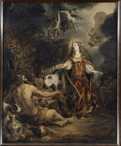 Junon, reine des cieux, descendue de son char, confie Io (sous l'apparence d'une vache) au berger Argus, image 3/3