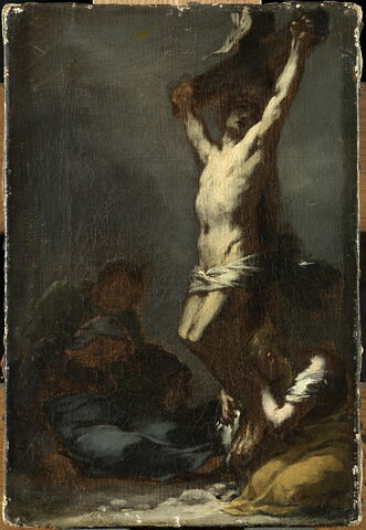 Le Christ sur la croix. La Madeleine et la Vierge sont à ses pieds