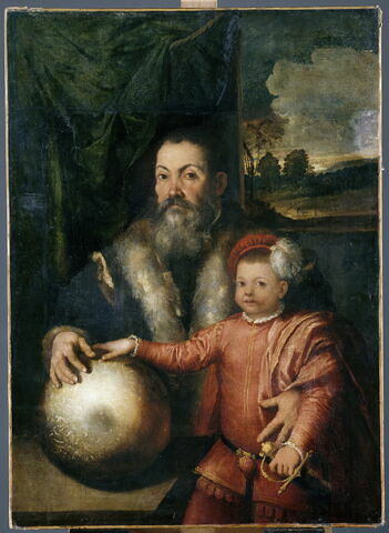 Portrait d'un homme et d'un enfant avec un globe (un jeune prince et son précepteur ? )