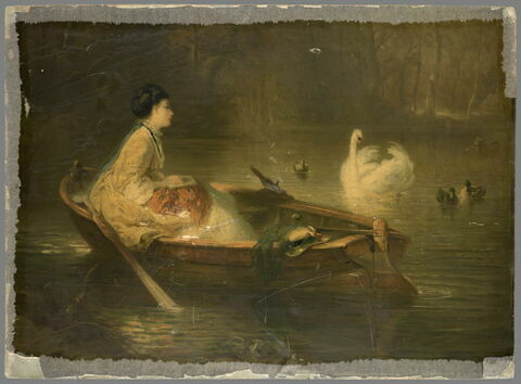 Femme en barque sur un lac, image 1/2