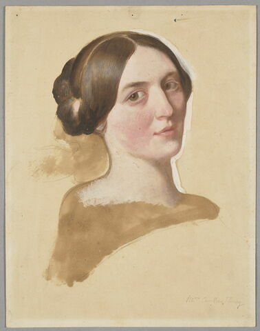 Tête de femme coiffée avec des bandeaux. Madame Cuvillier Fleury