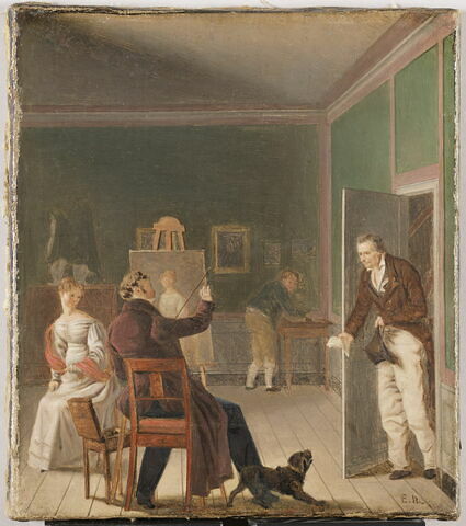 Un peintre dérangé dans son travail, ou Jens Peter Tønder (1773 -1836), homme de lettres danois, visitant l’atelier d’un peintre pour vendre sa gazette