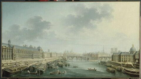 La Seine avant le Pont Neuf, dit aussi La Seine en aval du Pont-Neuf, à Paris, avec à gauche le Louvre et à droite le Collège des Quatre Nations1754, image 7/7