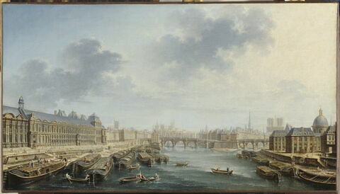 La Seine avant le Pont Neuf, dit aussi La Seine en aval du Pont-Neuf, à Paris, avec à gauche le Louvre et à droite le Collège des Quatre Nations1754, image 6/7