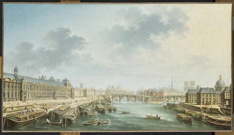 La Seine avant le Pont Neuf, dit aussi La Seine en aval du Pont-Neuf, à Paris, avec à gauche le Louvre et à droite le Collège des Quatre Nations1754, image 1/7