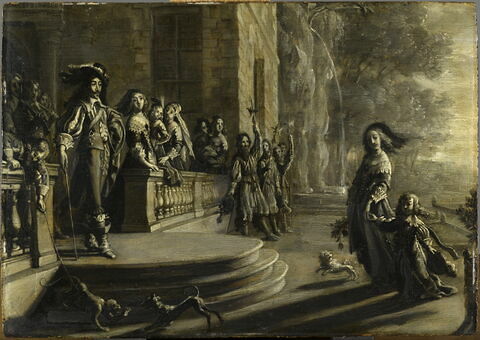 Le roi Louis XIII accueillant la reine d'Autriche et le dauphin