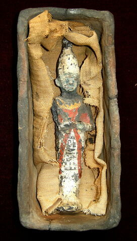 sarcophage à serviteur funéraire  ; serviteur funéraire momiforme ; tissu