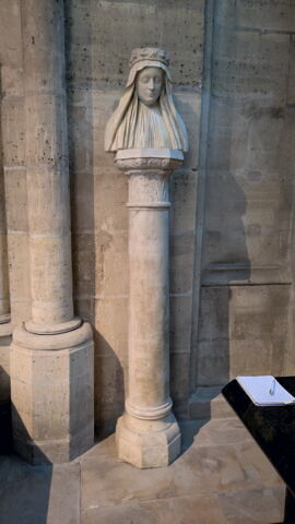 Colonne composée d'une base, d'un fût et d'un chapiteau à décor de feuilles d'acanthe, d'oiseaux et de petites vasques