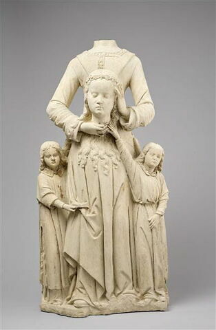 Sainte Valérie, céphalophore, accompagnée de deux anges