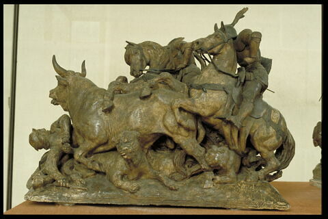 Cavaliers espagnols du 15e siècle, qui, à l’aide de dogues de grande race, donnent la chasse à un taureau sauvage, image 7/8