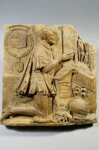 Jean de Rostaing en oraison devant une statue de saint Jean-Baptiste