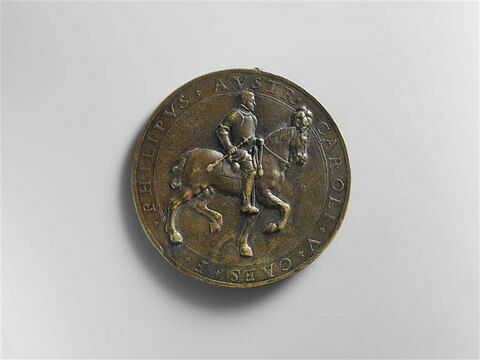 Médaille : Charles-Quint (1500-1558) / Philippe II à cheval, image 2/2