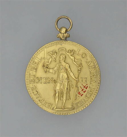 Médaille : Henri II / le Roi debout couronné par deux génies, image 3/3