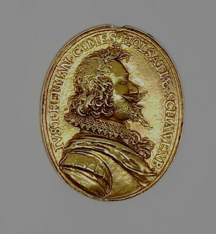 Médaille : Juste Hermann, comte de Holstein / un écu aux armes de Holstein, image 1/2