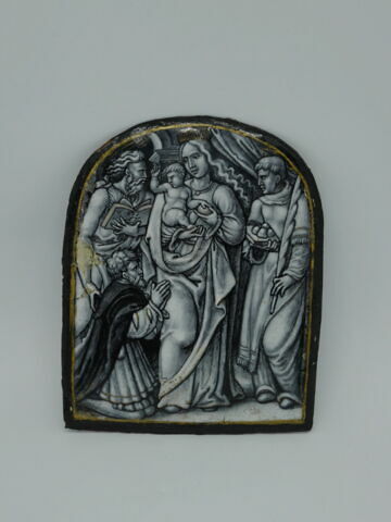 Plaque : La Vierge à l'Enfant entre des saints (saint Jean-Baptiste et saint Etienne) et un donateur, image 1/3