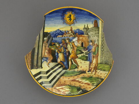 Assiette : armoiries des Orso de Venise (?) ; César et la soumission des Suessions, image 1/2