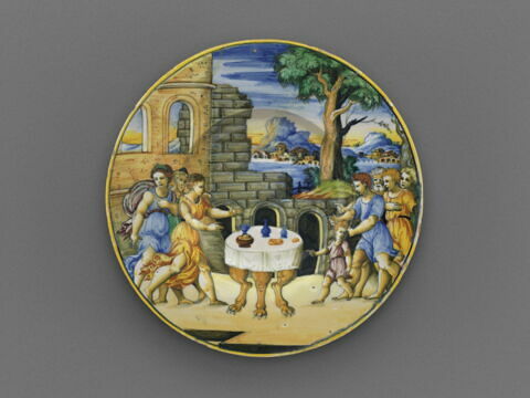 Plat rond : les fils de Job invitant leurs sœurs à un festin, image 1/3