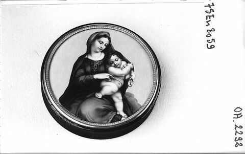 Bonbonnière, couvercle avec miniature : Vierge et enfant