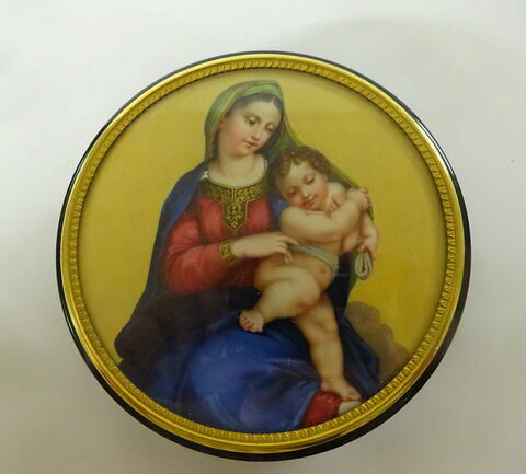 Bonbonnière, couvercle avec miniature : Vierge à l' enfant, image 2/3