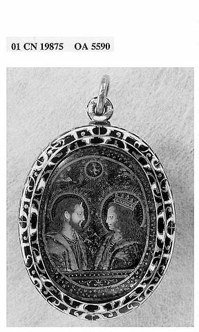 Médaillon ovale aux armes des Médicis : Le Christ et la Vierge, profils affrontés