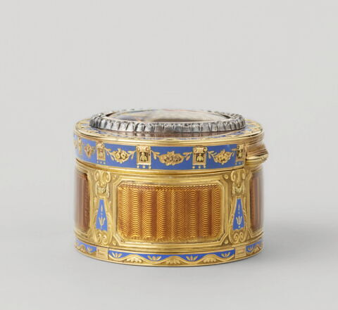 Tabatière de forme ovale en or émaillé brun et bleu pâle, image 6/9