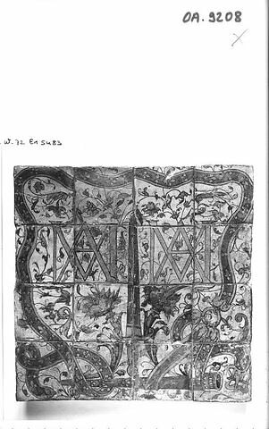 Quatorze carreaux de pavage carrés : chiffre d'Anne de Montmorency et baudrier