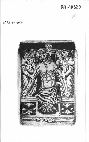 Plaque rectangulaire. Christ de pitié soutenu par quatre anges
H 0,064 ; L 0,045
Don Landau, 1985

cartel disponible