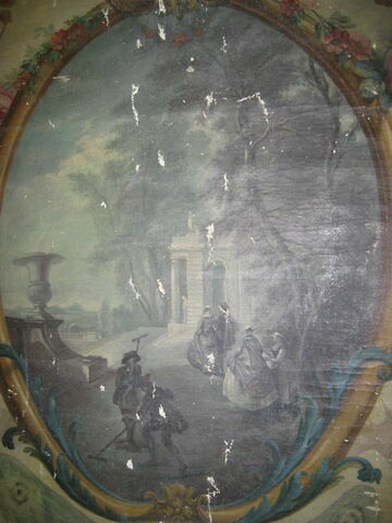 Panneau : Le Printemps, d'une suite de quatre pièces ornées de médaillons en grisaille illustrant les Quatre saisons, image 3/4