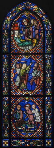 Vitrail : fenêtre complète se composant de 10 pièces illustrant des scènes de la vie de saint Blaise