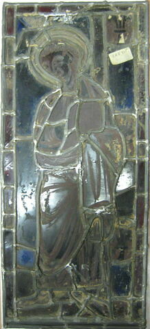 Panneau de vitrail rectangulaire : saint personnage debout