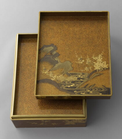 Grande boîte de forme rectangulaire : feuilles et fleur avec un plateau à l'intérieur, image 2/11