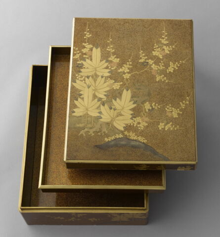 Grande boîte de forme rectangulaire : feuilles et fleur avec un plateau à l'intérieur, image 3/11