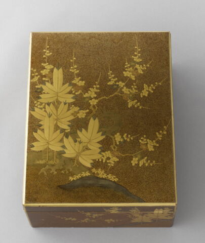 Grande boîte de forme rectangulaire : feuilles et fleur avec un plateau à l'intérieur, image 4/11