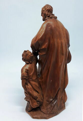 Groupe sculpté : saint Joseph et l'Enfant Jésus, en bois fruitier, image 3/5