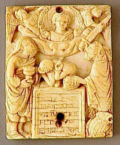Fragment d'autel portatif : Le Christ bénissant les sacrifices de Melchisédech et d'Abraham