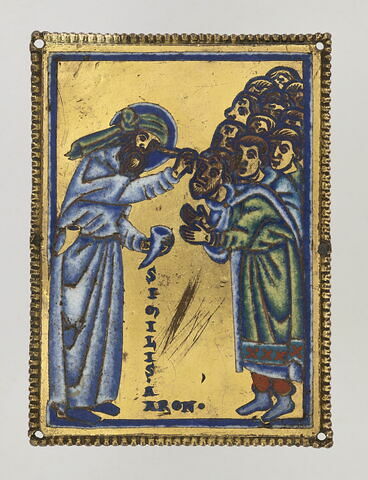 Plaque : Ange inscrivant le signe du Tau sur le front des fidèles