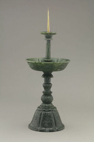 Flambeau en jade vert foncé à double bobéchons, image 3/3