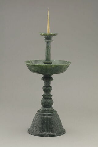 Flambeau en jade vert foncé à double bobéchons, image 1/3