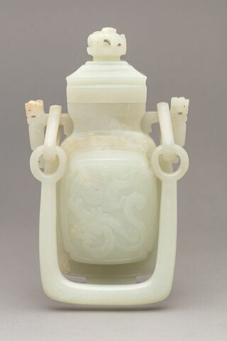 Vase en jade avec couvercle, panse ornée de dragons, image 9/15