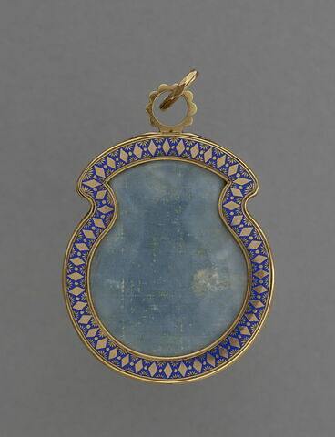 Médaillon pendentif en nacre et or émaillé noir et bleu, image 3/3
