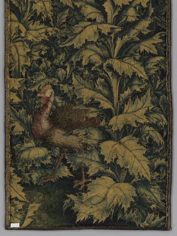 Fragment de tapisserie à décor de grande feuilles avec un dindon, image 3/8