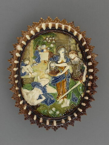 Plat ovale : décollation de saint Jean Baptiste ; le Banquet d'Hérode en arrière-plan, image 1/4