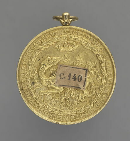 Médaille : François Ier / une salamandre entourée d'une couronne et surmontée d'une couronne royale, image 2/2